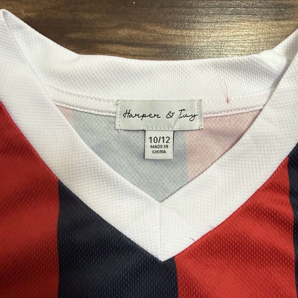 Harper & Ivy Girls France Soccer Jersey 10/12 Blue Red Stripped Polyester Top - Picture 3 of 9